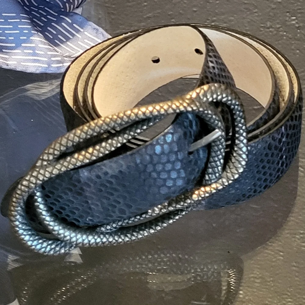 Tre Vero Large Black/Gray Snake Printed  Leather Belt